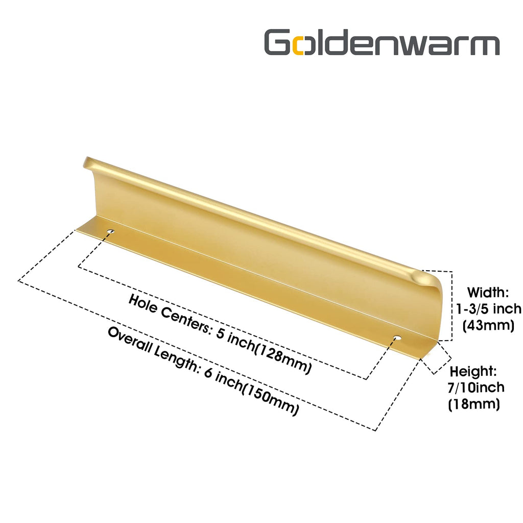 Matte Gold Cabinet Handles, Finger Pulls Cabinet Edge Pulls 5 Inch 5 Pack | Brushed Brass Drawer Handles, Flat Drawer