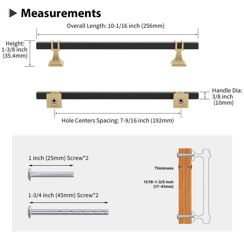 5 Pack 7-1/2 Inch Black and Gold Cabinet Pulls