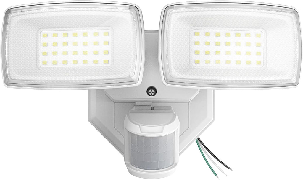 32W 2 Head Motion Sensor Outdoor Lights, 3200LM 6500K LED Security Light Hardwired, Dusk to Dawn, Motion Detector