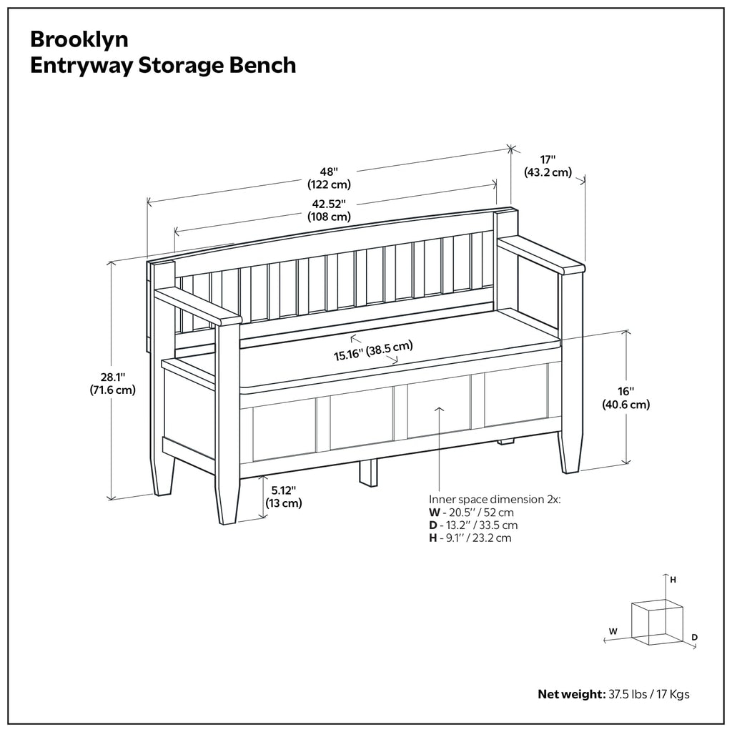 Brooklyn 48" Wide Solid Wood Storage Bench in Farmhouse Grey