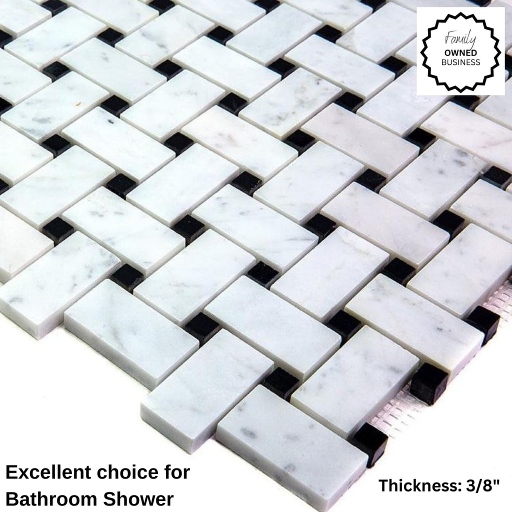 Bianco Carrara Basketweave Marble Mosaic Tile