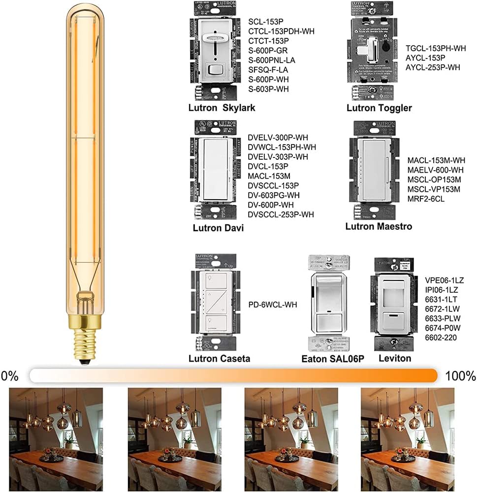 E12 LED Long Bulbs, 7.3Inch Edison Light Bulbs Amber Warm White 2500K