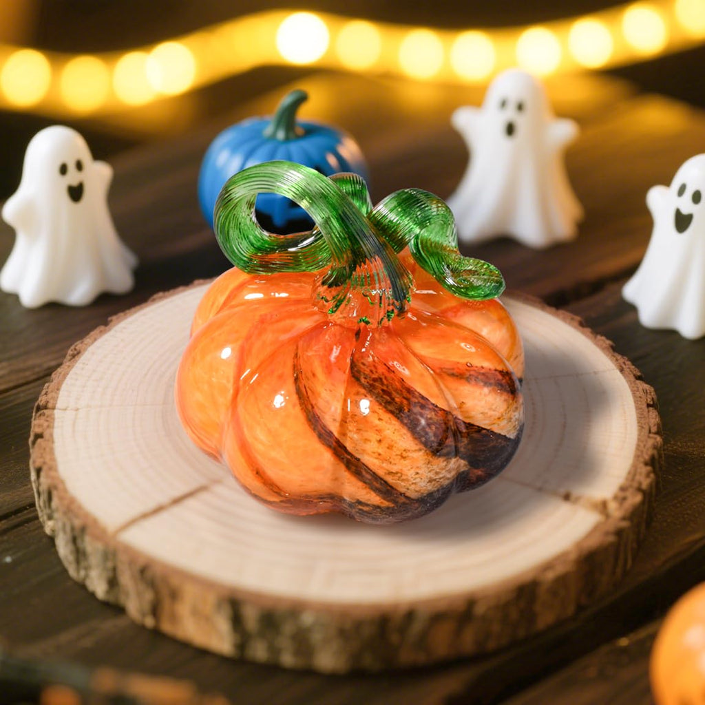 3" Hand Blown Glass Pumpkin Figurines Decorations