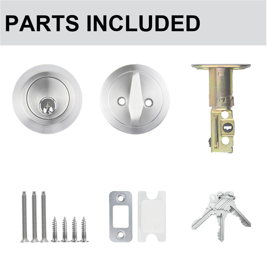 1 Side Keyed-Alike Deadbolt Lock, Single Cylinder Dead Bolt, Satin Nickel Round Exterior Keyed Front Entry Inside Door