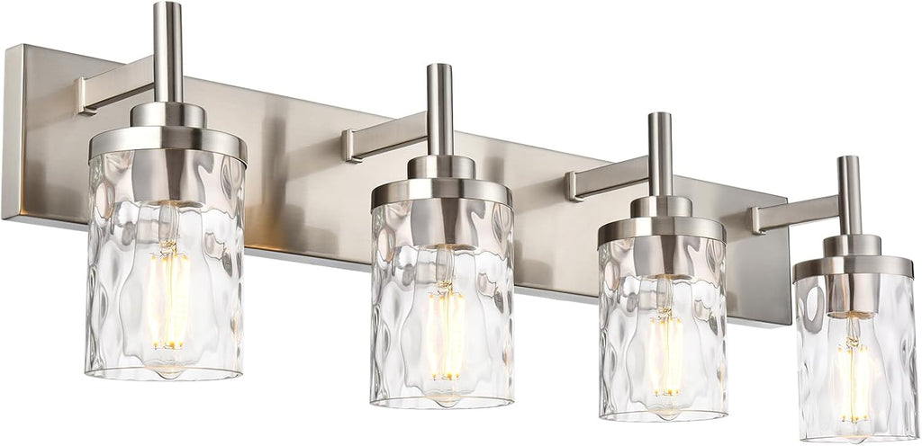 Bathroom Vanity Lighting Fixtures 4 Lights,Brushed Nickel Bathroom Vanity Lights with Clear Hammered Shade Wall