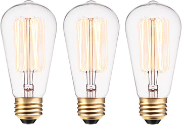 40W Vintage Edison S60 Squirrel Cage Incandescent Filament Light Bulb 3-Pack, E26 Base, 145 Lumens, Edison Bulbs