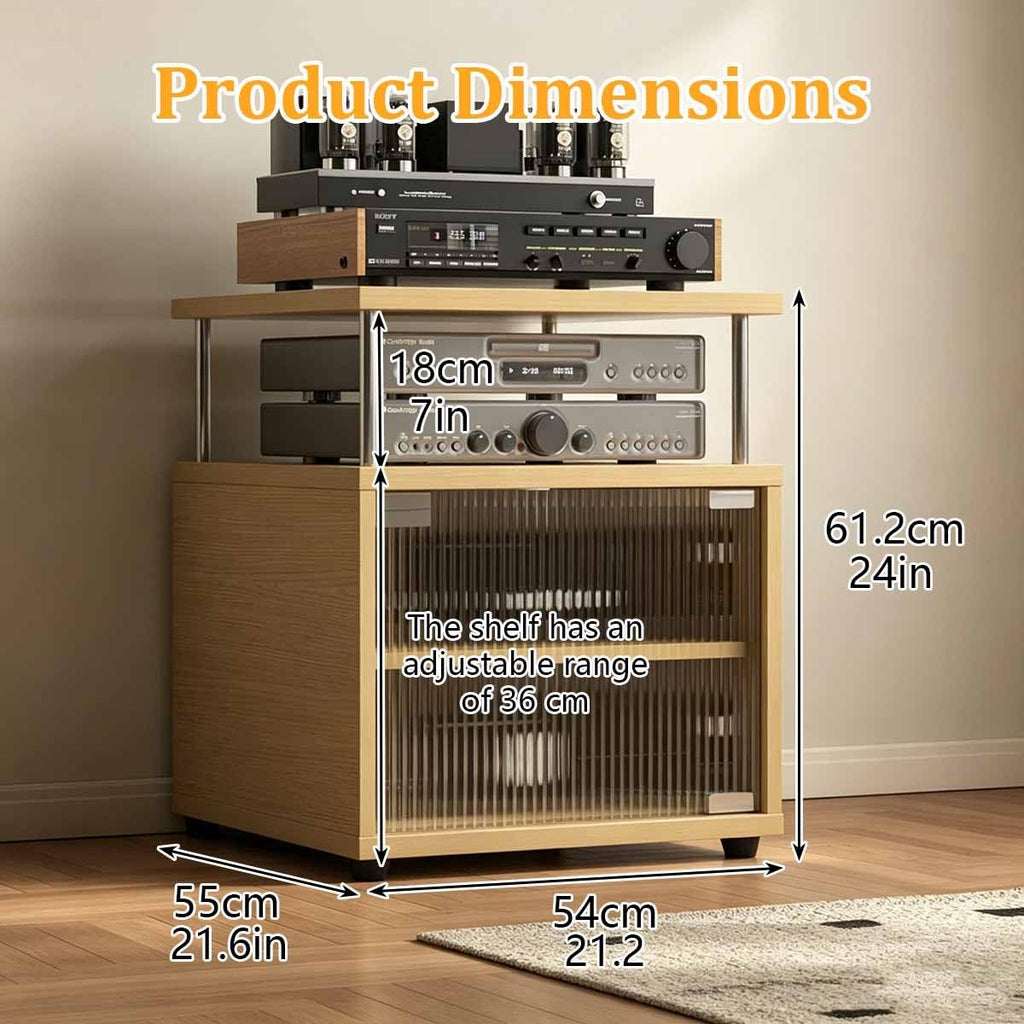 Black Stereo Cabinet, Audio Rack with Adjustable Shelves