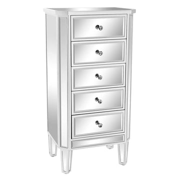 Mirrored Dresser 5 Drawers Modern Chest, Mirrored Chest of Drawers, Glass Dresser, Silver