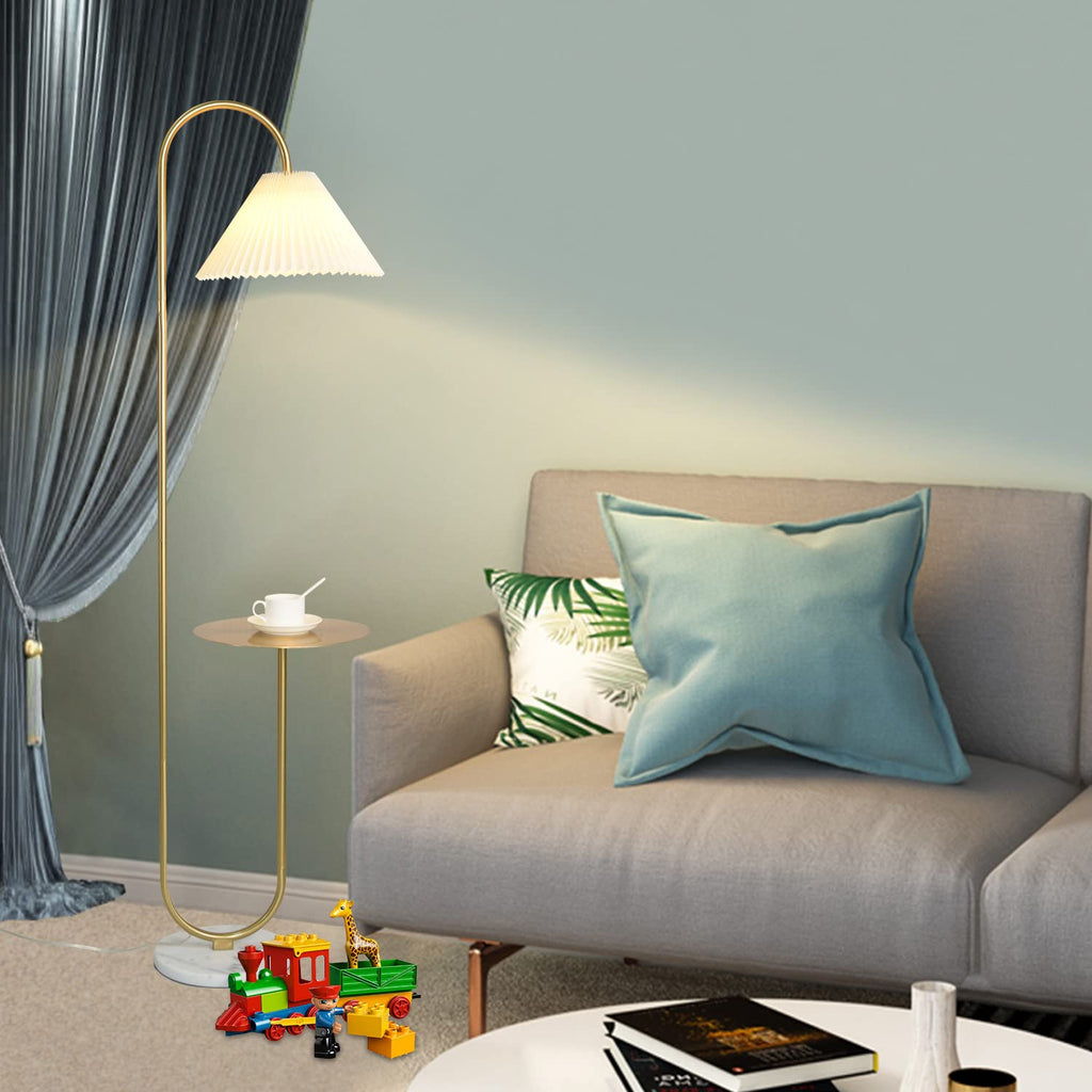 Modern Elegant with Tray Floor Lamp Cafe Den Living Room Bedroom, Foot Switch and Brass/Gold Finish, Light Yellow