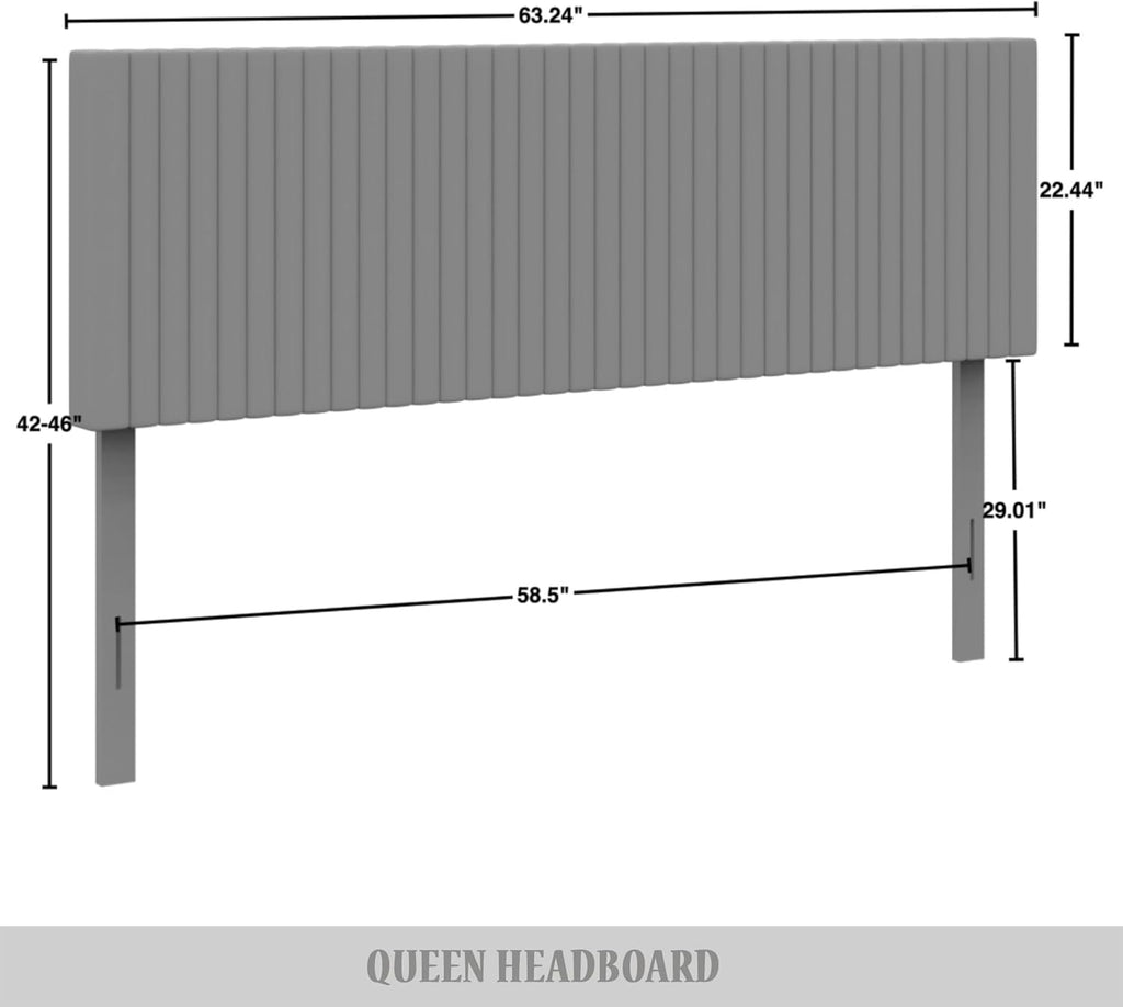 Queen Corduroy Velvet Upholstered Adjustable Headboard, Grey