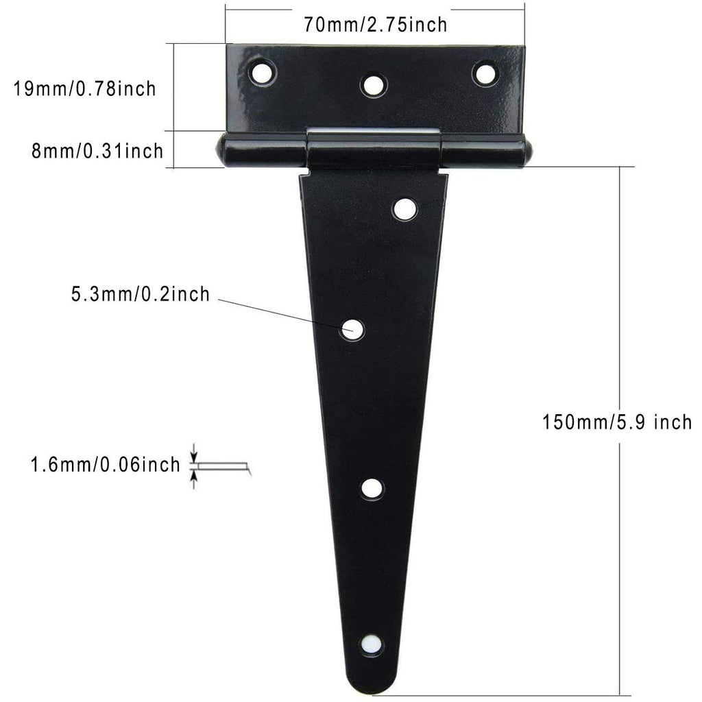 6 Inch T Strap Hinges 4 Pack, Heavy Duty Gate Hinges for Wood Fence