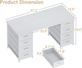 48 Inches Computer Desk with 8 Fabric Drawers, Modern Office Desk with Large Storage, Study, White