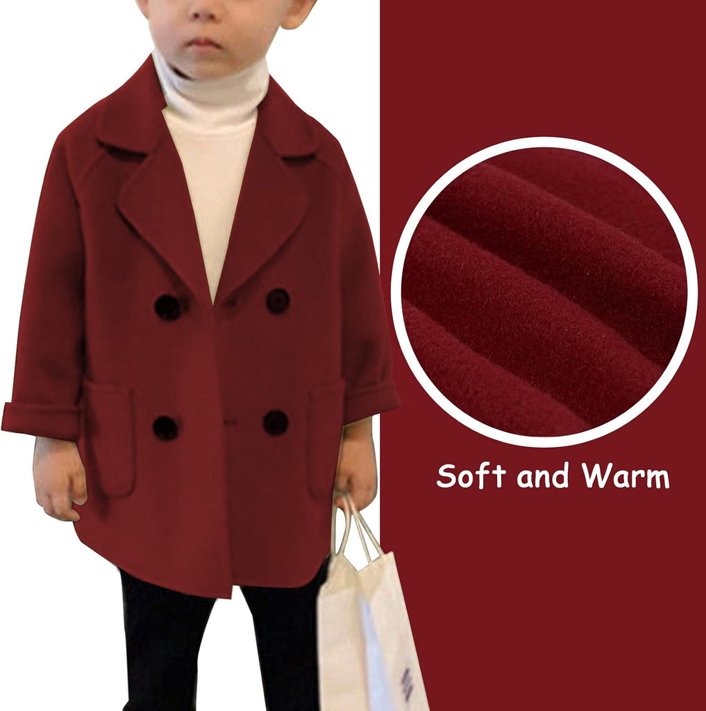 Toddler Boy Double Breasted Dress Coat Classic Wool Blend Warm Peacoat for Kids Button Down Trench Coat