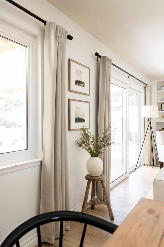 Linen Blackout Curtains for Bedroom 96 Inches Long, Back Tab/Rod Pocket Living Room Drapes, Thermal Insulated