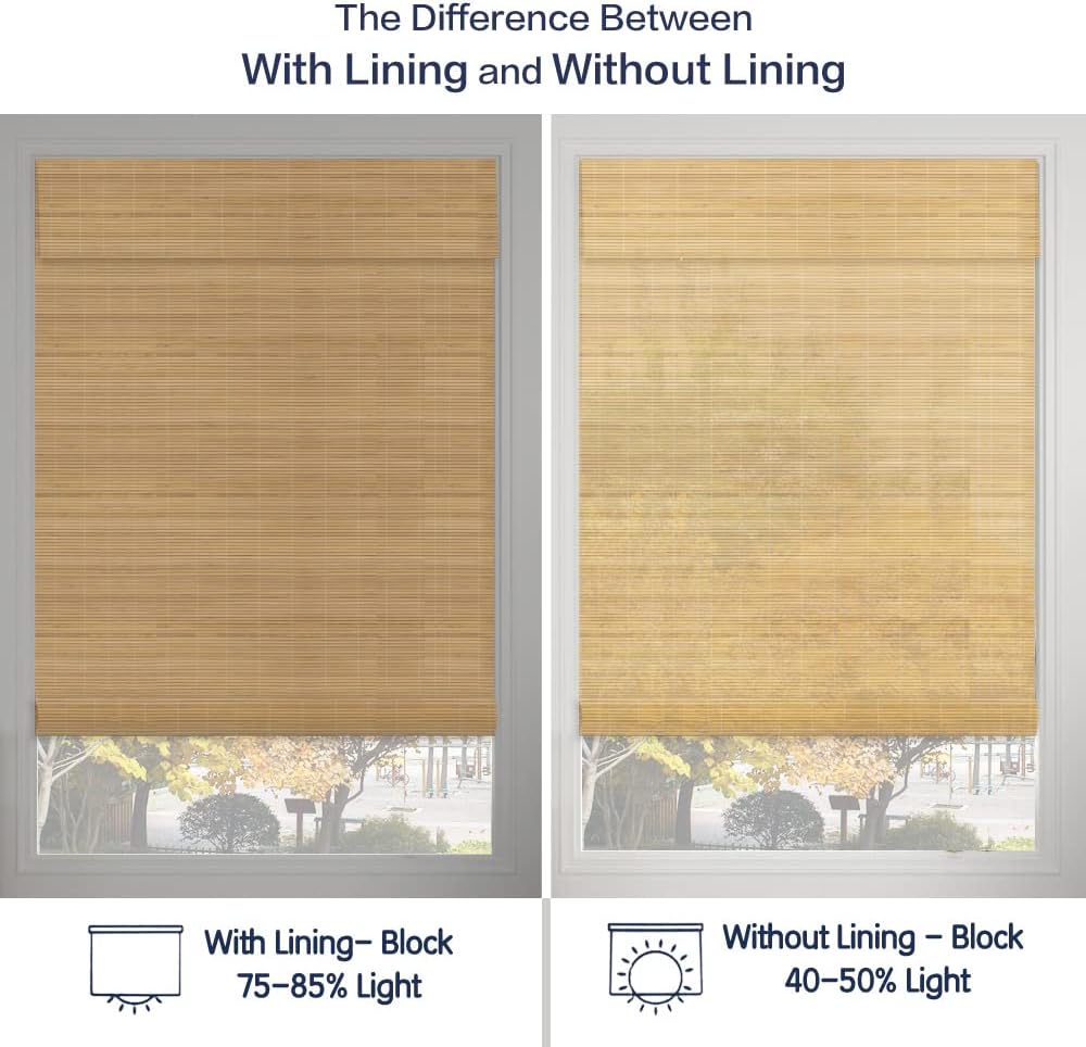 Wood Window Roman Shades, Lined Blackout Bamboo Roman Shades Blinds, Easy Installation for Home and Garden, Pattern 3
