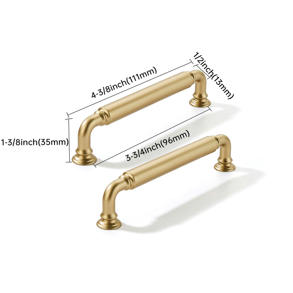 10 Pack 3-3/4 Inch Hole Center Brushed Gold Cabinet pulls Heavy-Duty Solid Matte Satin Gold Cabinet Handle Hardware