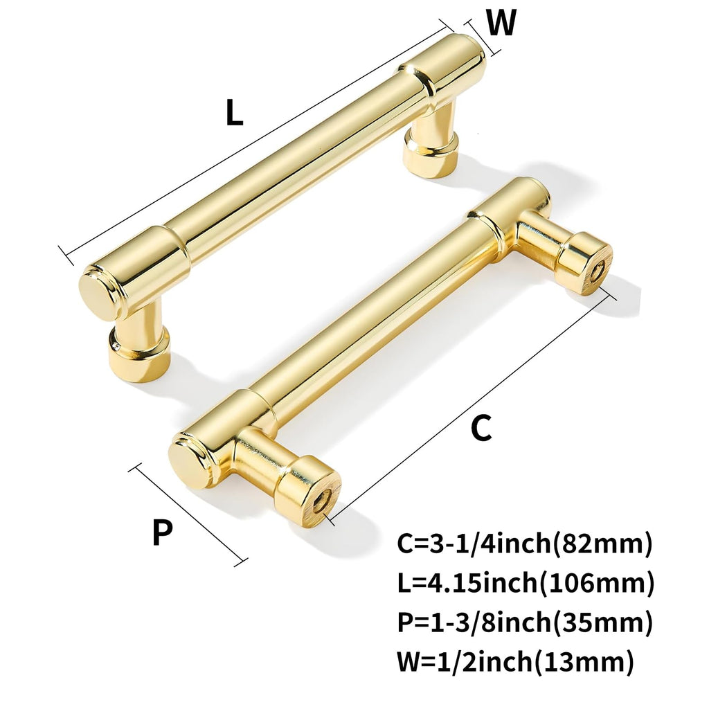 10 Pack 3-1/4 Inch(82mm) Polished Brass Cabinet Pulls Kitchen Cabinet Hardware for Cupboard Drawer Pulls Dresser