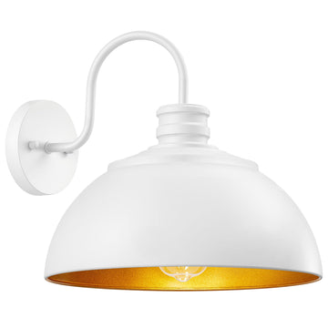 Outdoor Wall Sconce Barn Light, 13"WhiteGold Gooseneck Outdoor Light Fixture