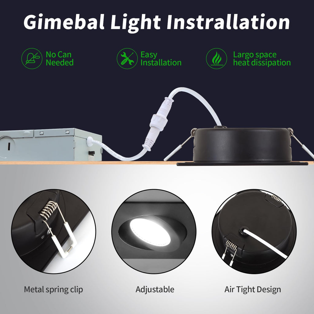 Black Square Gimbal Recessed Spot Lights 4 Inch 6 Pack,dimmable