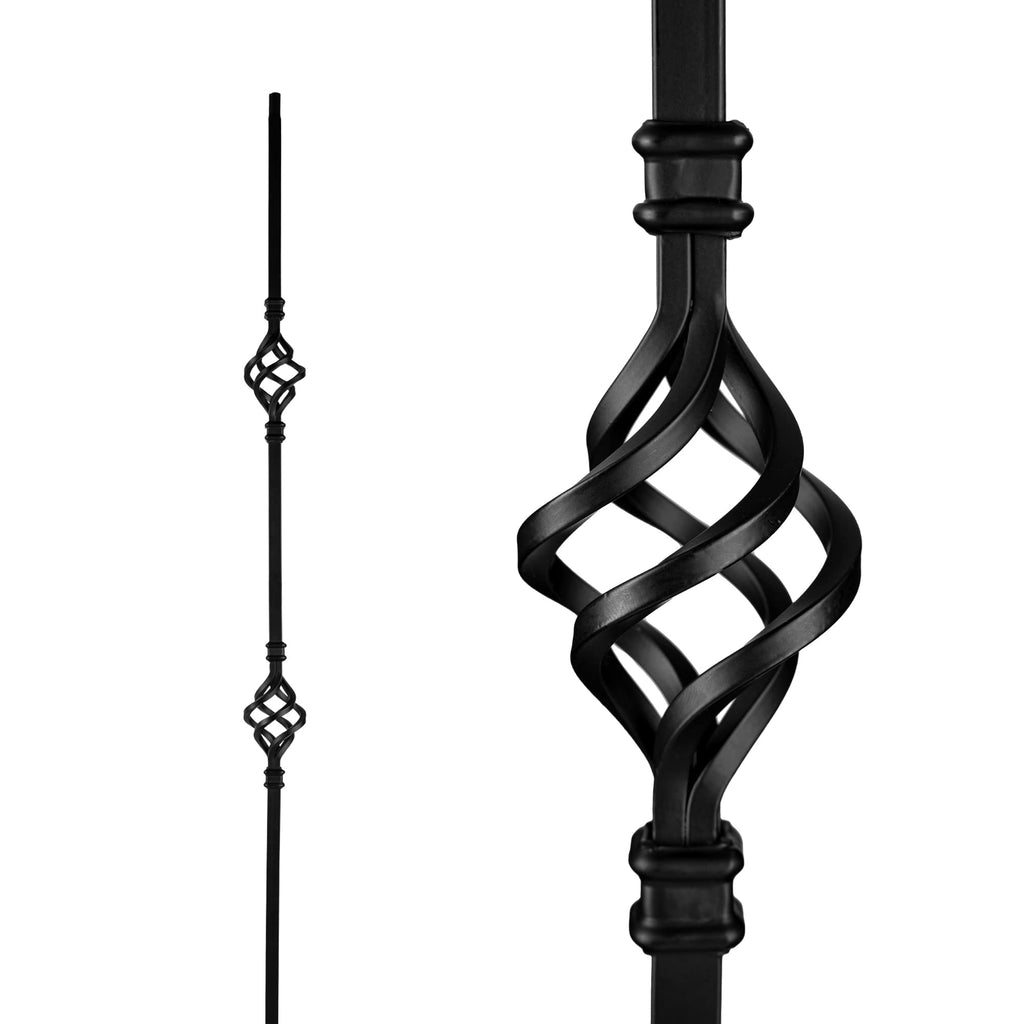 1/2" Square Hollow Black Steel Interior Stair Baluster- 44" Long - Double Basket (Pack 12)