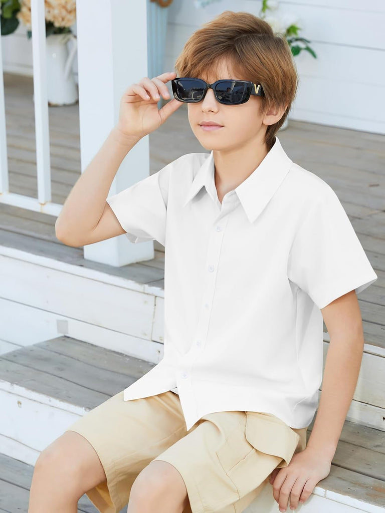 Boys Button Down Shirts Short Sleeve Formal Uniform