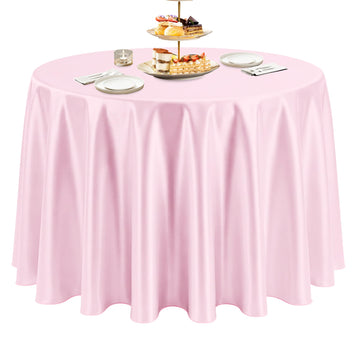 120 Inch Light Pink Round Satin Tablecloth Overlay Seamless Table Cover