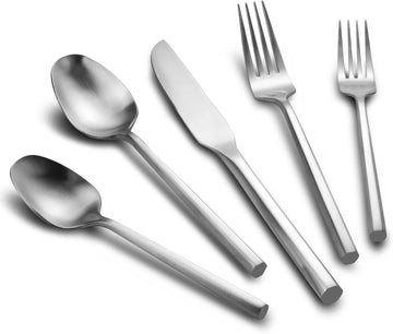Silverware Set Flatware Set Matte Silver Cutlery Set with Hexagon Handle Forged Stainless Steel 20 Pieces