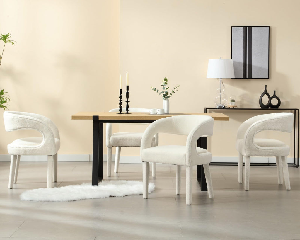 White Upholstered Dining Chairs Set of 2 Modern Kitchen & Dining Room Chairs Kitchen Chairs with Arms/Open Back Comfy