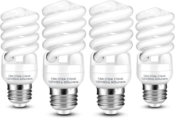 CFL Light Bulbs E26 Base T2 Spiral 13W 2700K Warm White