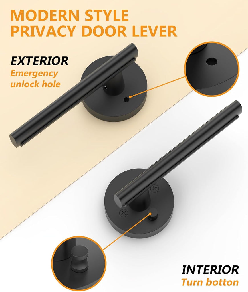 6 Pack Matte Black Privacy Door Lever, German Craftsmanship Door Handles Indoor or Bathroom
