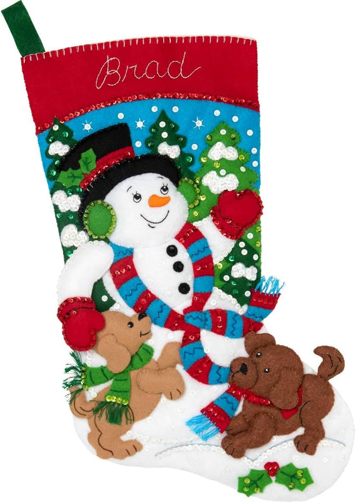 Felt Applique Kit, 18", Snowman and Puppies, Multi, (86900E)