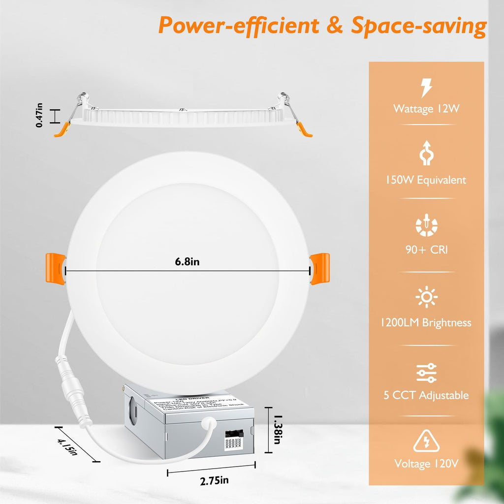 6 Inch LED Recessed Ceiling Lights with Junction Box, 6 Packs