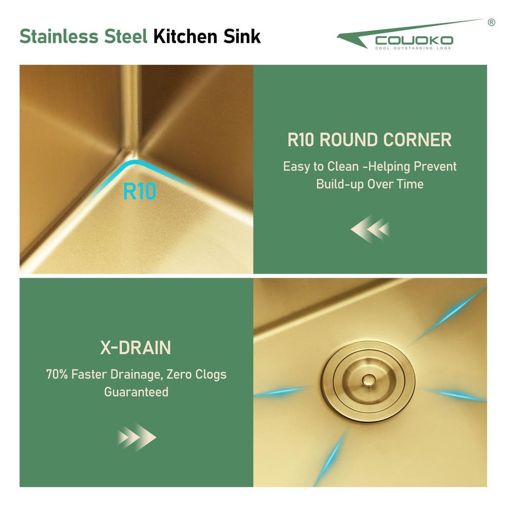 33 Gold Drop In Workstation Waterfall Kitchen Sink with Accessories