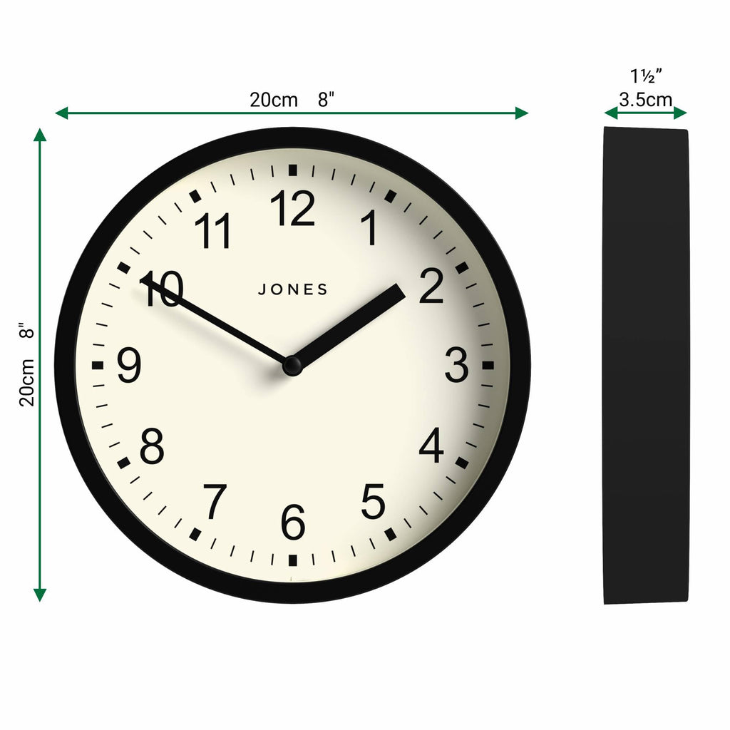Spin wall Clock | Small Modern Round Clock | 8" | Black