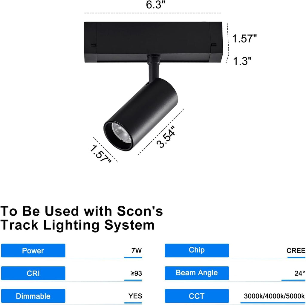 7W Magnetic Track Light Head, 24V Dimmable LED Spotlight Head, ETL