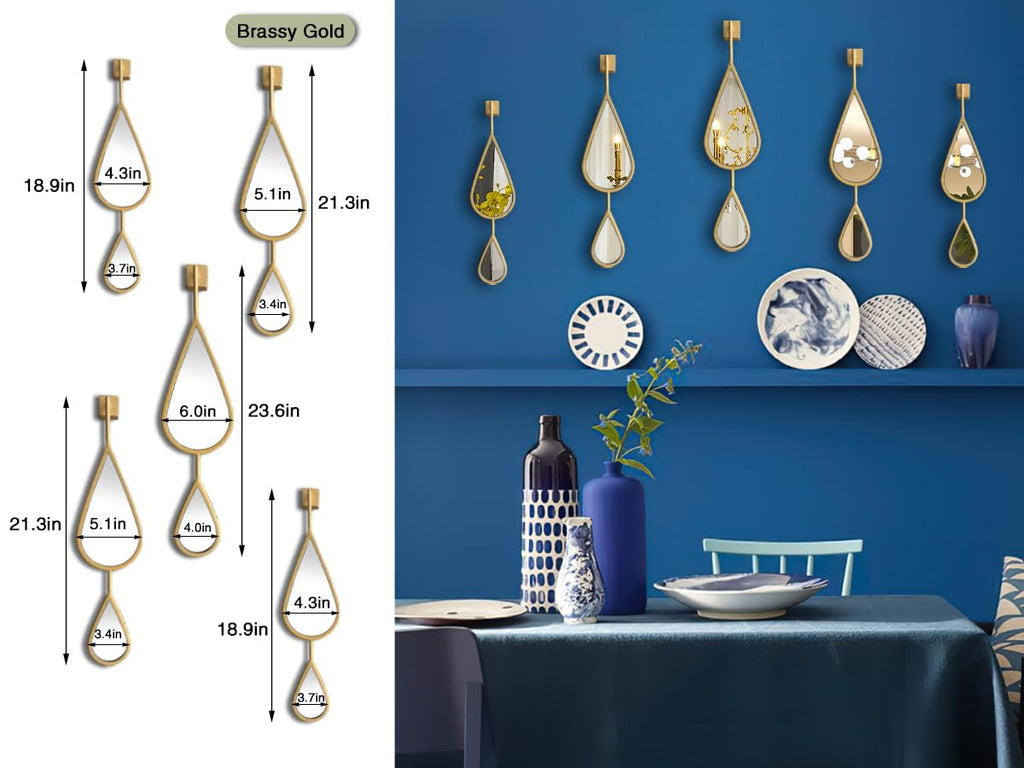 Wall Mirror Decorative Mirrors Mounted Decor Tear Drop Shape Gold Living Room Entryway Bathroom Vanity Brassy Gold