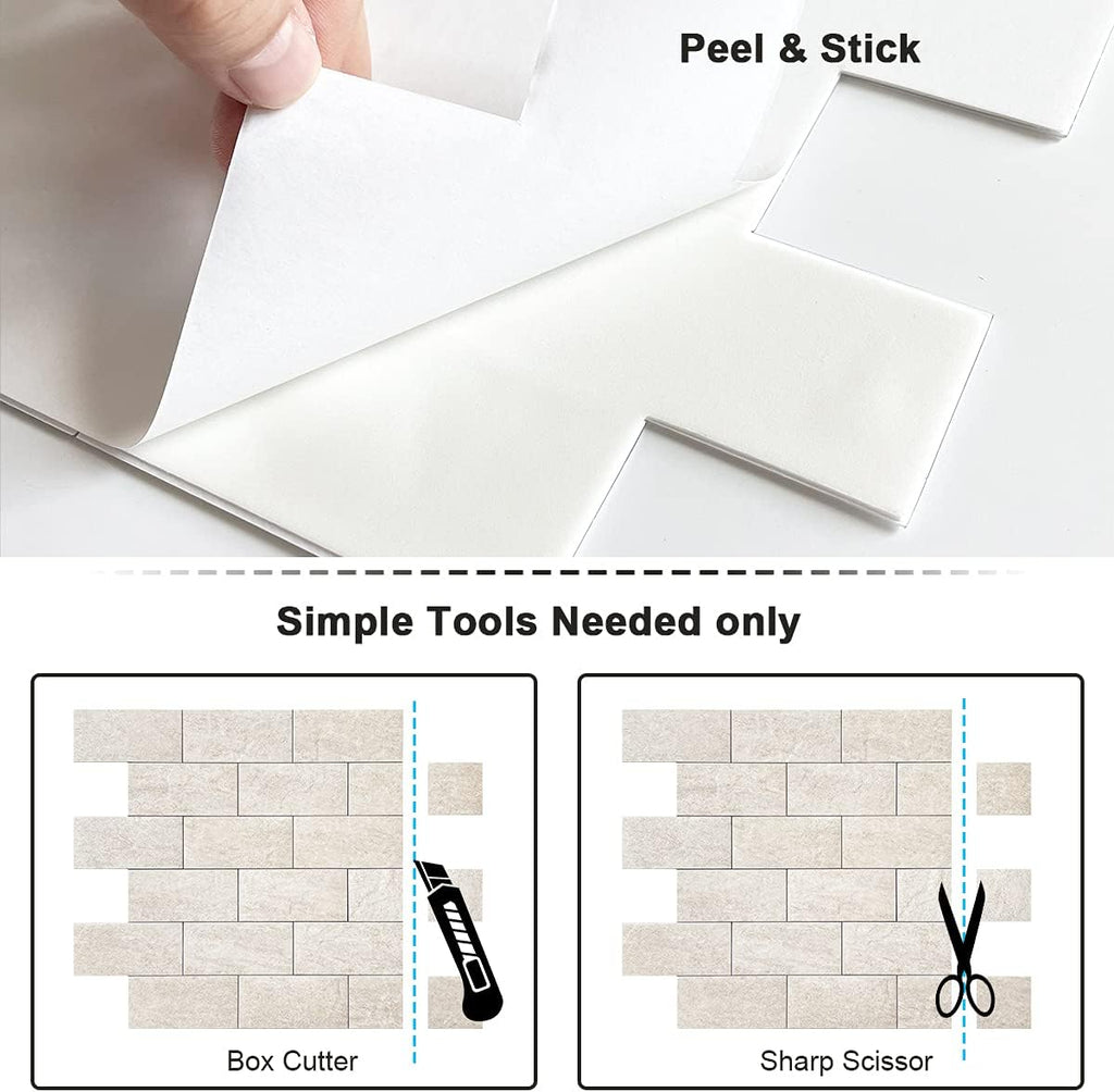 Marble Peel Stick Backsplash Tile Kitchen Rustic Beige 10pcs