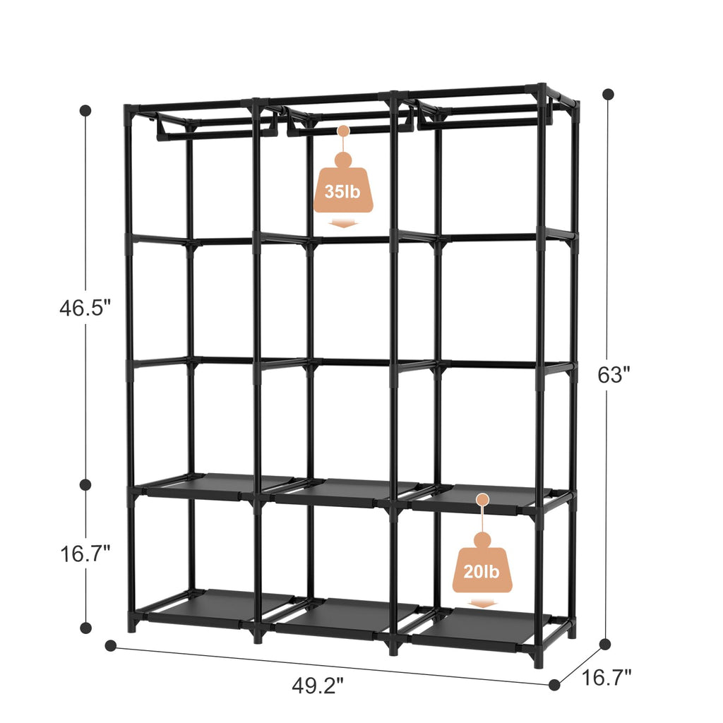Wardrobe Closet Portable Closets for Hanging Clothes Large Capacity Clothes Rack with Cover, 3 Hanging Rods, 6