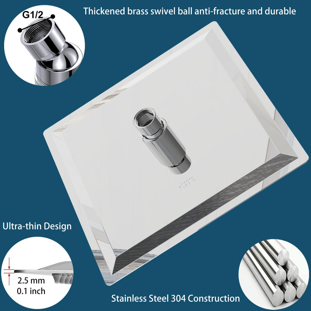 Rain Shower head, High Flow Stainless Steel Square Rainfall ShowerHead, Waterfall Bath Shower Body Covering, Ceiling