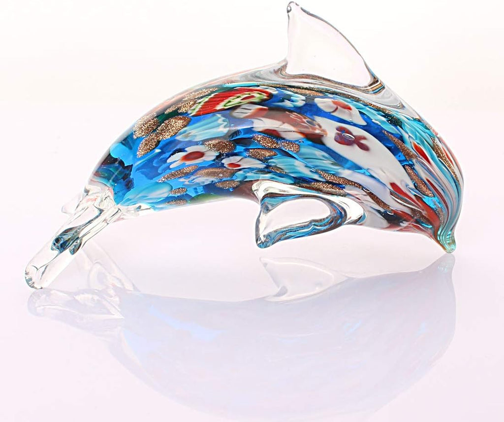 Glass Dolphin Figurine Blown Sea Animal Sculpture Statue Paperweight Gift Collectible Home Desk Decoration Ornaments