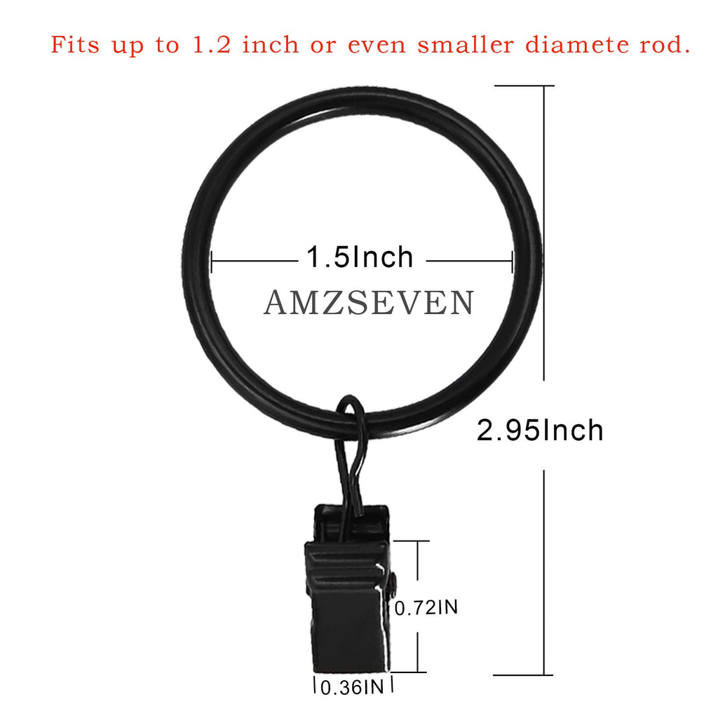40 Pack Metal Curtain Rings with Clips, 1.5 in ID, Black