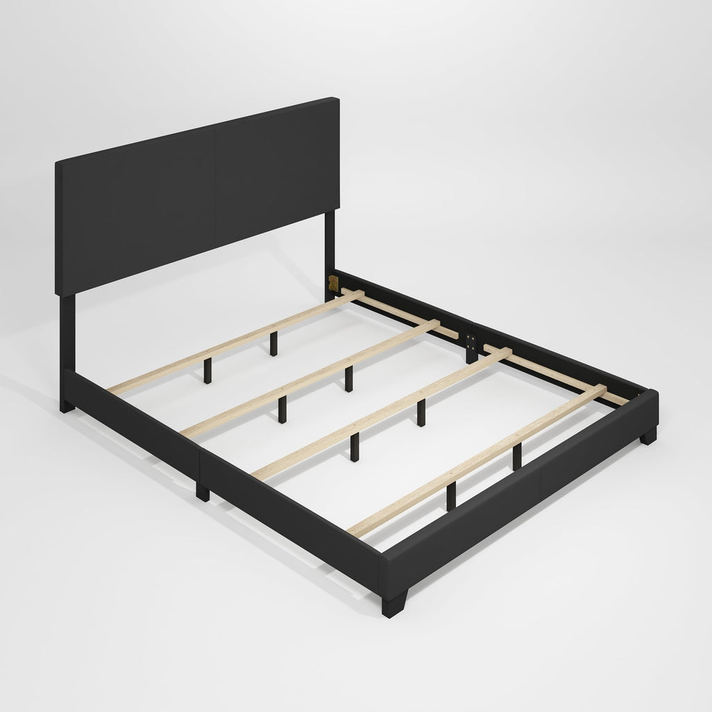 Bed Frame, California King Size Bedframe with PU Leather Upholstery Headboard, Bed with Legs, Wooden Slat Support