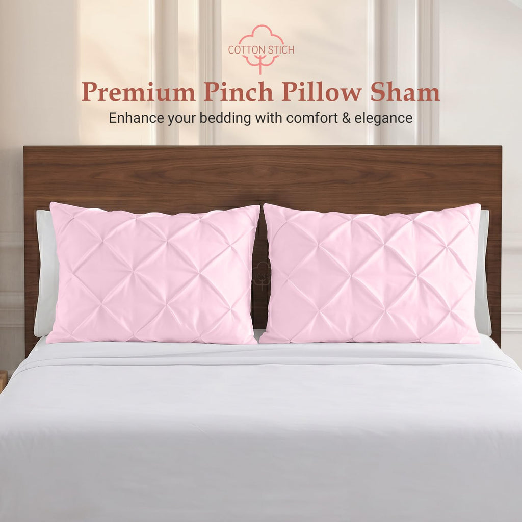 Pinch Pleated Pillow Shams Set of 2 - Queen 20 x 30 Inch, 600 Thread Count Pure Egyptian Cotton, Super Soft