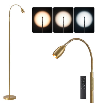 72" Reading Floor Lamp, Gooseneck LED Lamp with Zoomable Spotlight, Gold