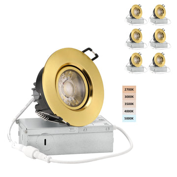 3 Inch Gimbal LED Recessed Lights 6 Pack,Adjustable Downlight, Gold