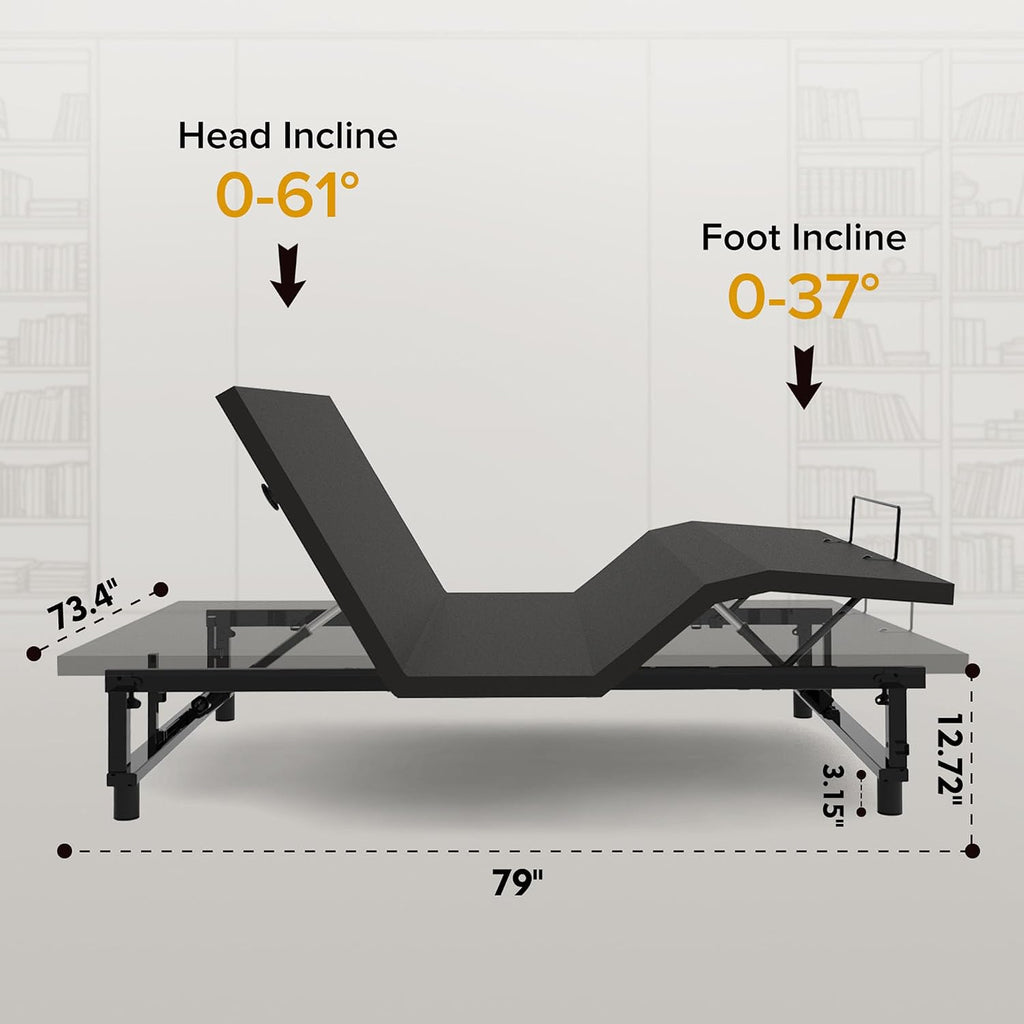 King Adjustable Bed Frame with Remote/Zero Gravity/Head & Foot Incline/USB Ports/Under-Bed Nightlight/Quiet Motor