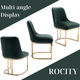 Velvet Dining Chairs Set of 2 Green Upholstered Dining Room Chairs with Gold Legs Modern Armless Kitchen Chairs with