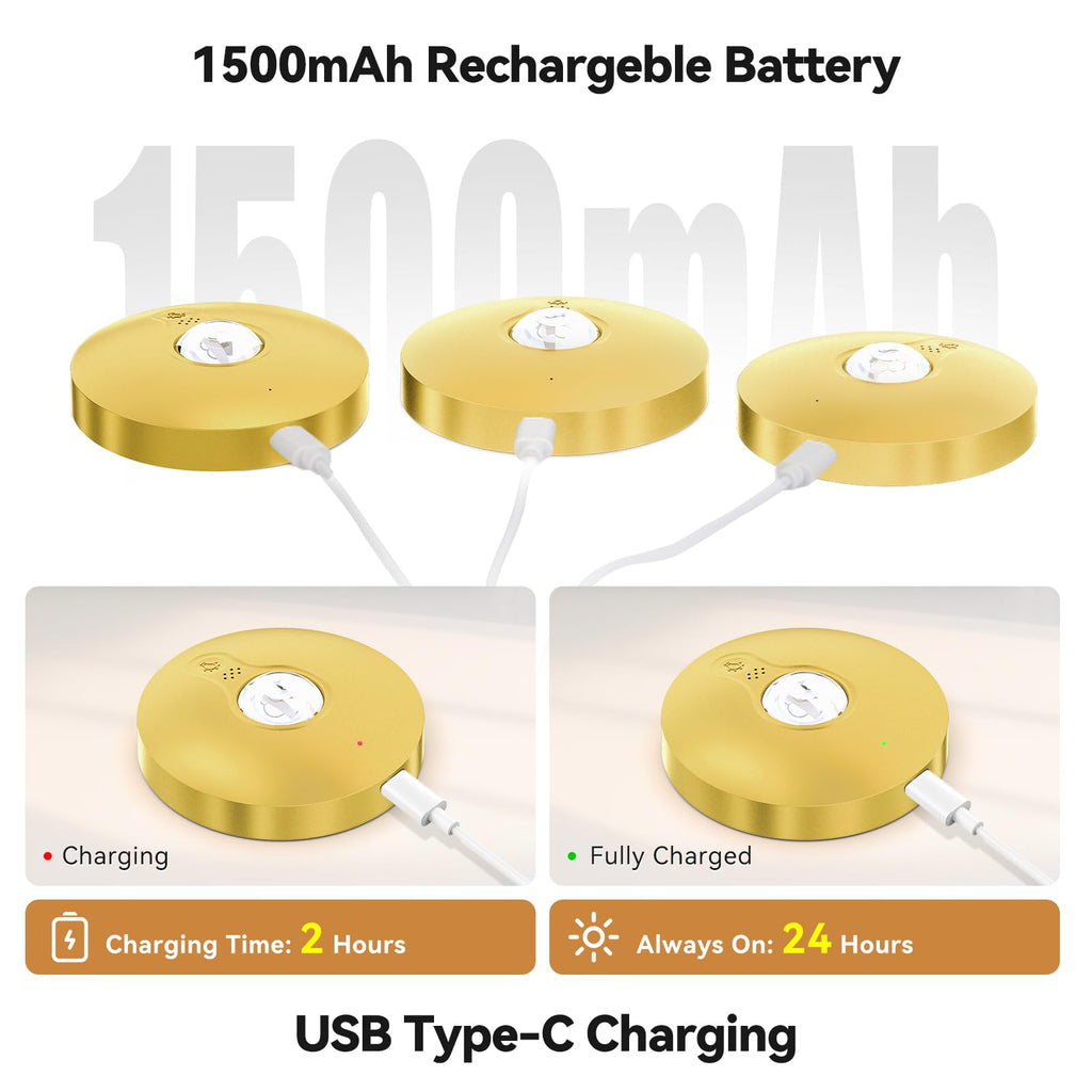 Rechargeable Puck Lights with Remote, 6 Pack Magnetic Under Cabinet Lighting, 1500mAh Battery Operated LED Tap Lights