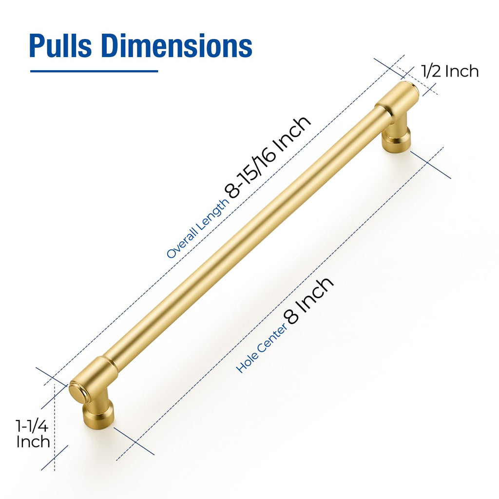Brushed Gold Cabinet Handles Modern Pulls,8 Inch,10 Pack