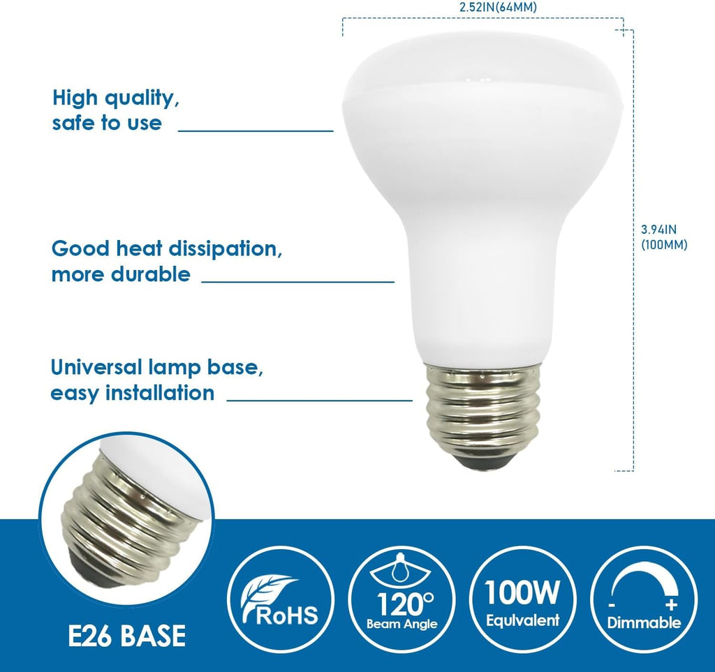 10 Pack BR20 LED Bulb, 2700K Dimmable,1470 Lumens, 13.5W=100W